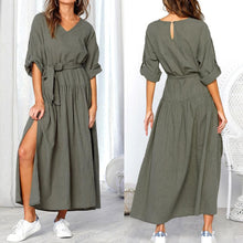 Load image into Gallery viewer, KANCOOLD Dress Women Long Sleeve V Neck Split Solid Sashes fashion Dresses Ladies Casual Loose Maxi dress women 2018AUG3